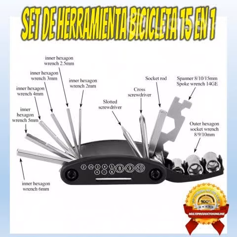 Herramienta 15 En 1 Para Reparacion De Bicicletas