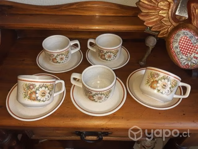 Juego de té 5 tazas cerámica diseño en relieve - Imagen 2