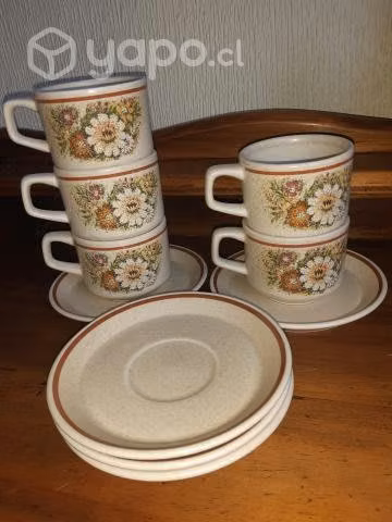 Juego de té 5 tazas cerámica diseño en relieve - Imagen 5