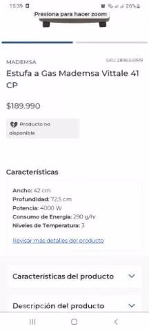 Estufa a gas Mademsa