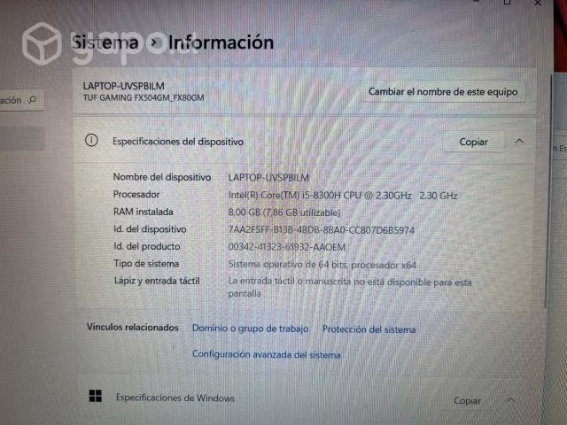 Notebook Gamer Asus TUF FX504 I5 USADO - Imagen 2