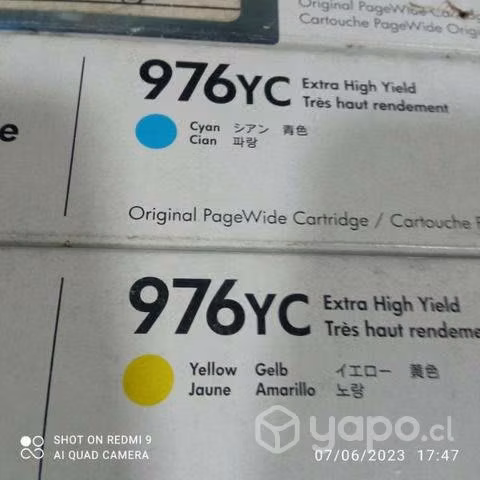 Tintas HP 976yc colores originales de alta