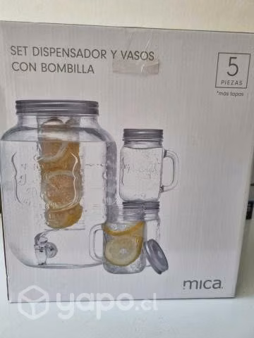 Set Dispensador y Vasos con Bombilla Mica