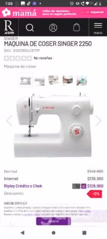 Máquina coser recta singer 2250