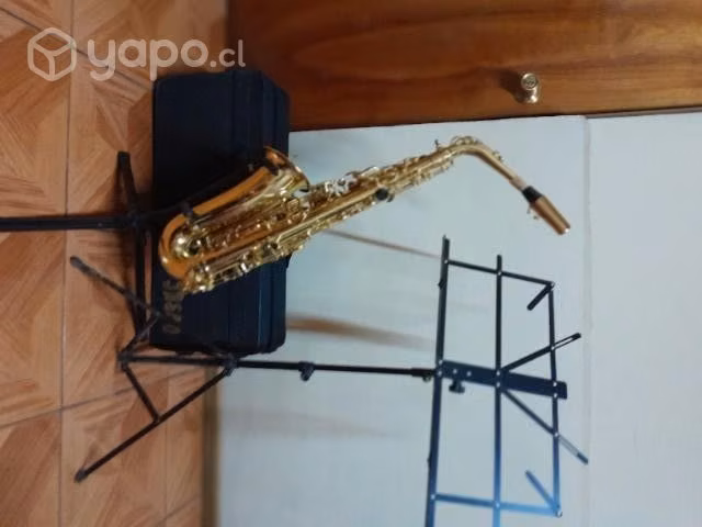 Saxo alto, jason maleta y atril de partitura