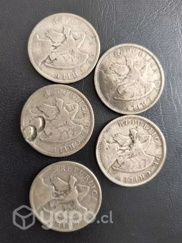 5 monedas chilenas de plata - Imagen 2