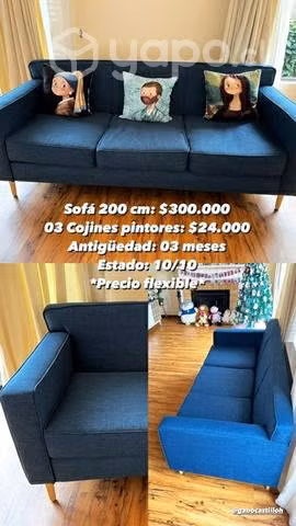 Sofá azul 200 cm