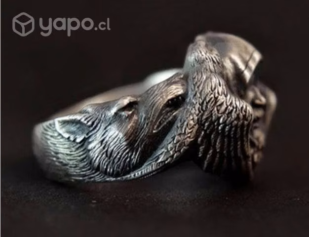 Anillo Celta / Vikingo, Con Rostro, Lobos Y Cuervo - Imagen 2