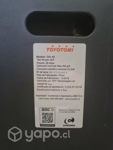 Estufa a Gas Toyotomi