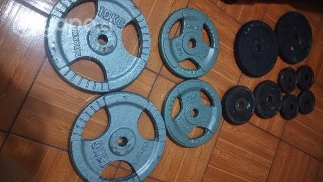 Discos+barra recta+jaula multifuncional