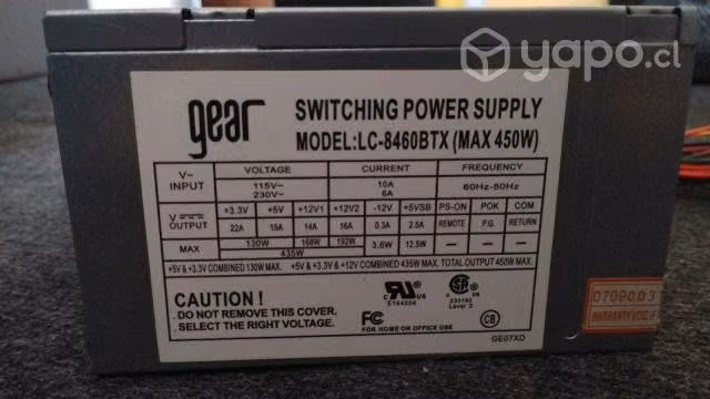 Fuente Generica sin uso 450W 24 Pines mATX