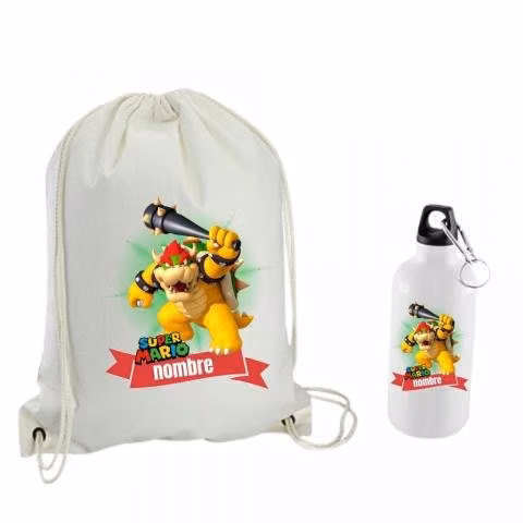Mochila + botella agua personalizada bowser super