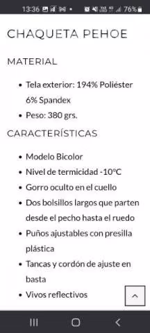 Chaqueta engomado térmica sur austral