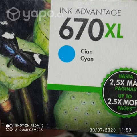 Tinta HP 670xl cyan original de alta