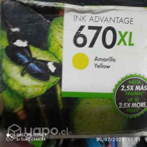 Tinta HP 670xl yellow original de alta
