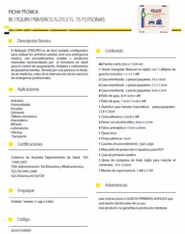 Botiquín Primeros Auxilios para 25 personas