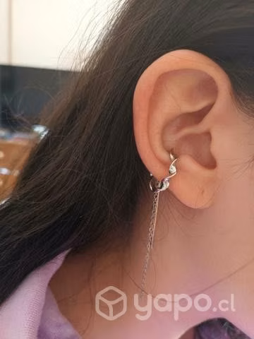 Aro clip plata sterling 925 con cadena y borla - Imagen 2