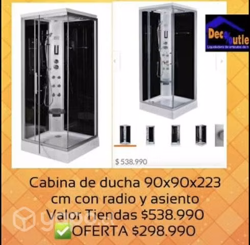 Cabina de ducha 90x90x223 cm con radio y asiento