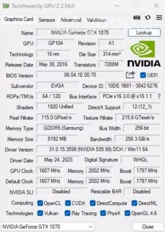 Evga GTX 1070 FTW