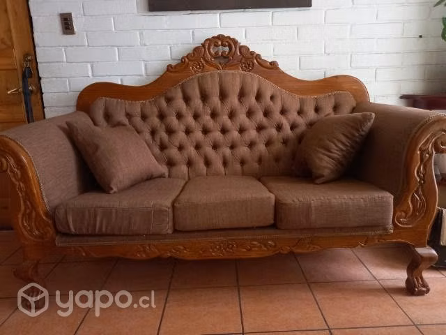 Sillones de madera con tela de lino café, excelent