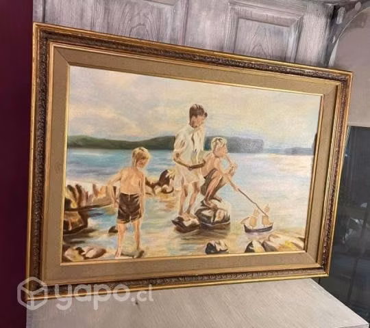 Antiguo óleo en tela y marco madera