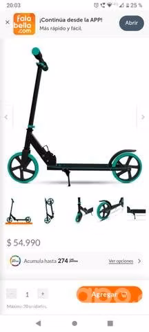 Scooter marca Scoop plegable, color menta/negro