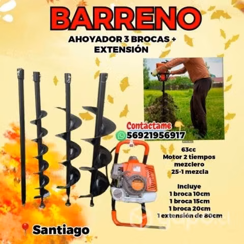 Ahoyador 3 brocas 10,15,20cm +extension