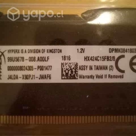 RAM Kingston DIMM DDR4 8GB 2400MHz CL15 1Rx8 Usada - Imagen 2