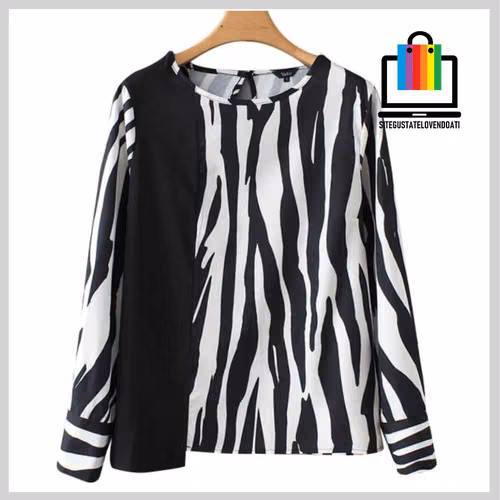 Blusa Elegante Diseño Cebra Mango - Imagen 3