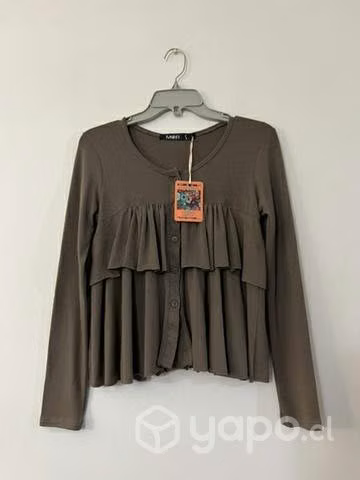 Polera Elástica Vuelos Marca Mor Talla S Café