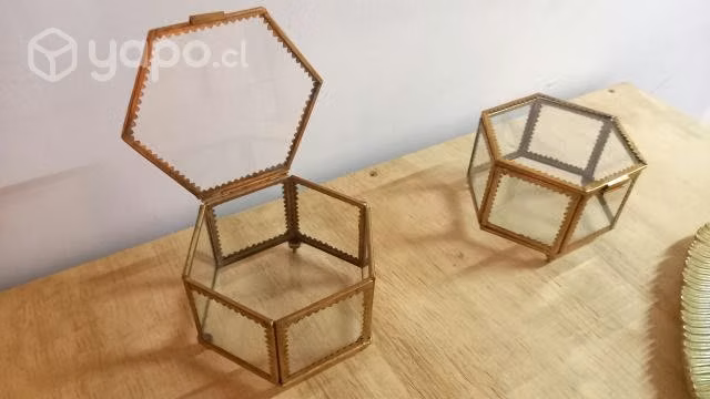 Set cajas cristal metal dorado y bandejas candybar