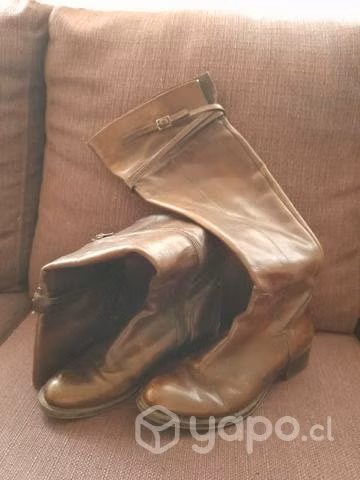 Botas bajas largas cuero café oscuro - Imagen 2