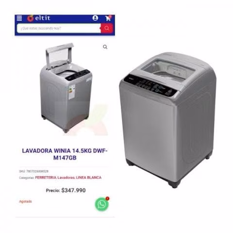 Lavadora winia 14.5 kg