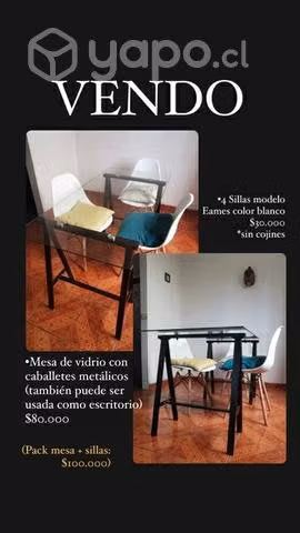 Mesa/escritorio de vidrio con sillas eames
