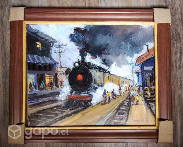 Cuadro- Pintura. Llegada del tren Valdivia