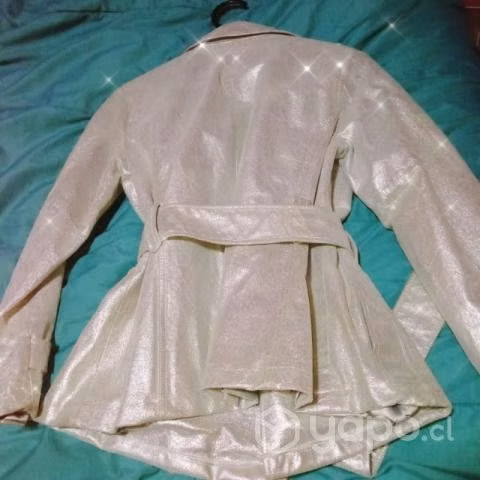 Chaqueta de cuero legítimo con brillo plateada - Imagen 2