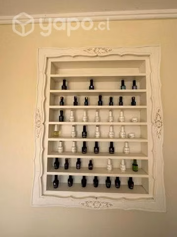 Mesa manicure doble con sillas más esmaltero