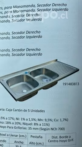 Lavaplatos 1.20 mt x 050 mt acero inoxidable