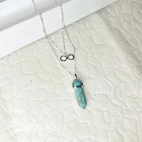 Collar Doble Plata 925 Símbolo Infinito y Piedra - Imagen 3