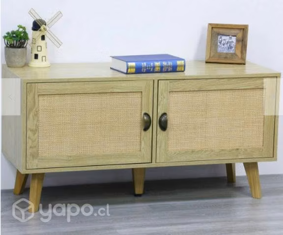 Rack de madera ratán 2 puertas