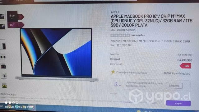 Mackbook Pro, M1 Max, 16", 32 gb - Imagen 2
