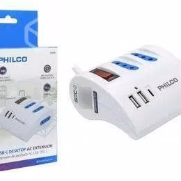 Extension Escritorio Philco 220v + 2 Usb 1 Usb-c