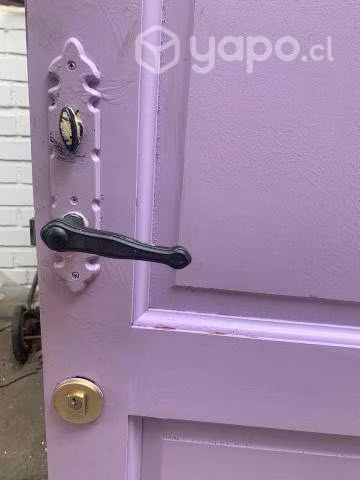 Puerta de exterior de pino radiata con chapas