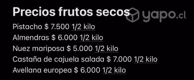 Frutos secos, nueces, almendras, pistachos, etc