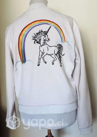 Chaqueta Blanca Bomber Diseño Unicornio