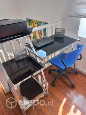 Escritorio amplio, con repiseros vidrio negro temp - Imagen 3
