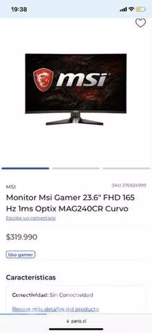 Monitor MSI OPTIX MAG240CR 165 HZ