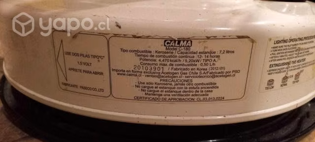 Estufa a parafina marca calma modelo c-180 - Imagen 2
