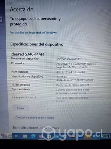 Notebook lenovo ideapad s340 ryzen 5 semi nuevo - Imagen 5