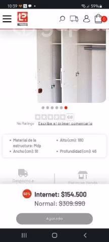 Closet 3 puertas 2 cajones blanco -rosado
